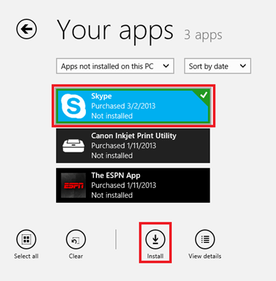 Windows 8 Store, Your Apps, Install